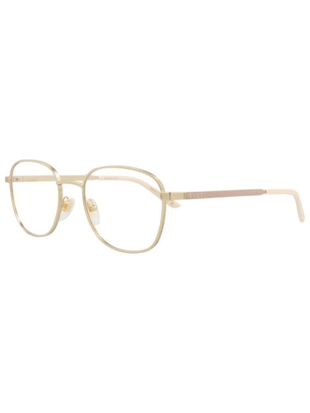 New Gucci Women's Eyeglasses Square Rectangle Metal Frame Gold Gold Transparent